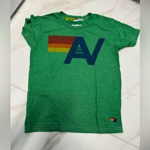 Aviator Nation Green Tee with Rainbow Stripe